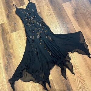 Vintage Y2K 100% Silk Beaded Dress Vintage Silk Dress Prom Dress Fairy Goth